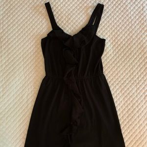EXPRESS Black Cotton Blend Dress with Front Ruffle